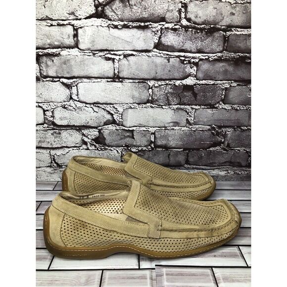 Donald J PLINER Esco Tan Suede Perforated Driving Moccasin Loafers Shoes Men 13M - Picture 5 of 16